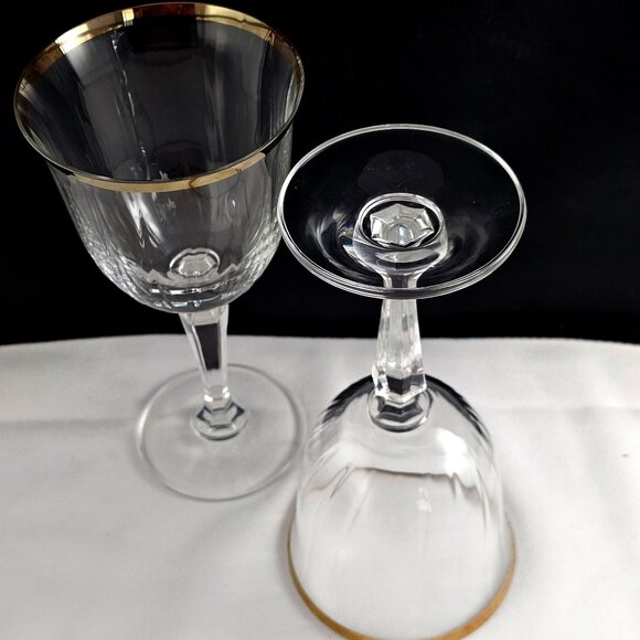 Crown Crystal Cape Cod Gold Rim Goblets 7.5" optic 24% leaded glasses 1970s 2pc - Picture 6 of 10